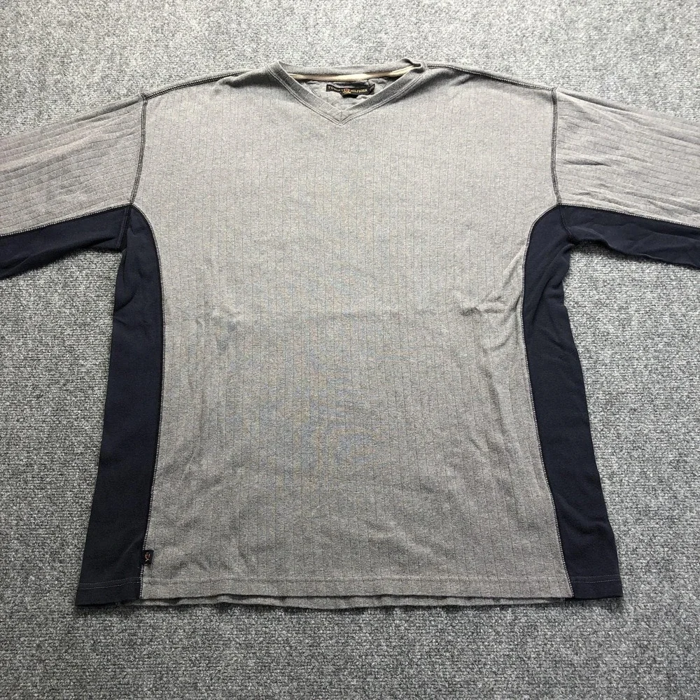 Tommy Hilfiger Sweater Mens 2XL Gray V Neck Knit Pullover Long Sleeve Casual